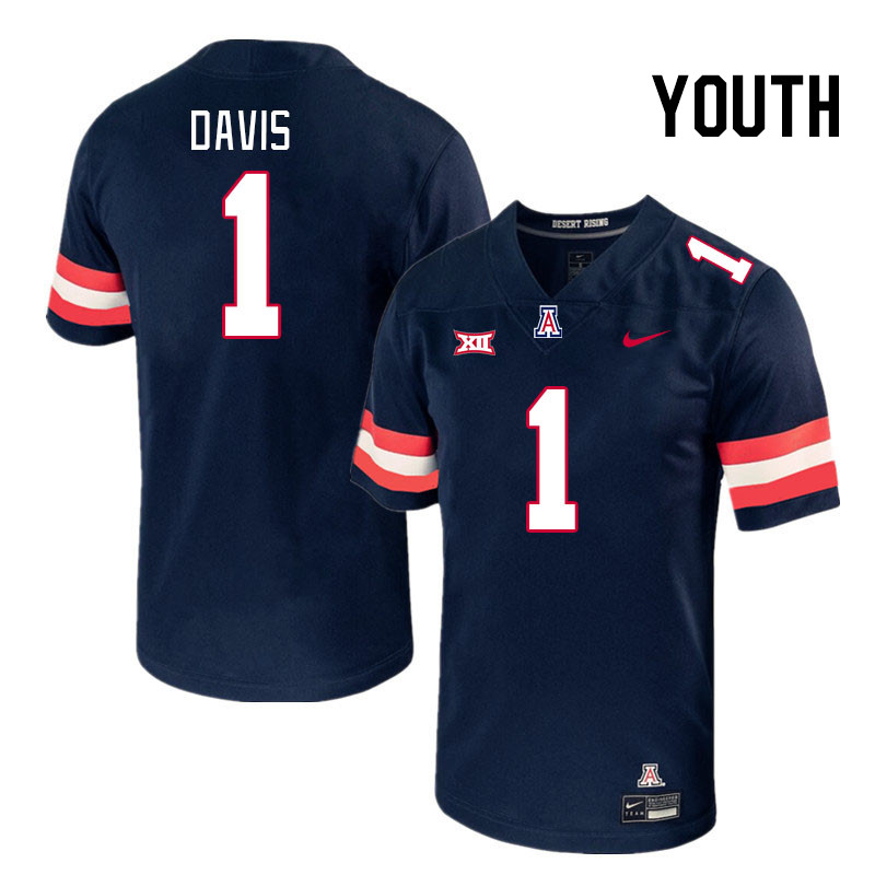 Youth #1 Tacario Davis Arizona Wildcats Big 12 Conference College Football Jerseys Stitched-Navy